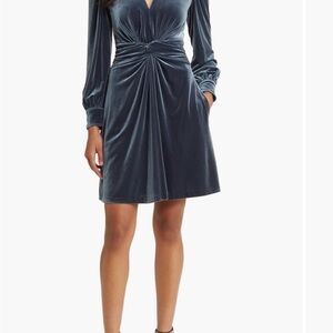 Vince Camuto Velvet Twist-Front Long Sleeve Dress in Charcoal
